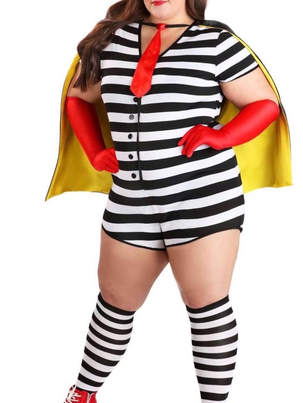 NIP Women’s 2X Black & White Striped Hamburglar Costume with Hat